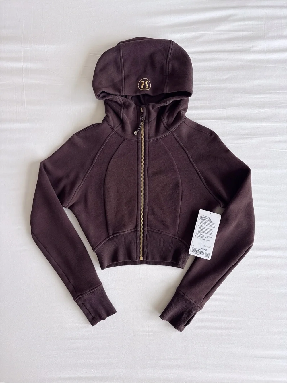 lululemon Scuba Full-Zip Cropped Hoodie Espresso/Gold Size 2 NWOT